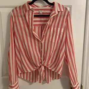 J. Crew Pink Striped, Tie front button down